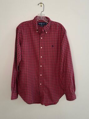 Vintage Men's Ralph Lauren Size Medium Classic Fit Red Plaid Button Down Shirt